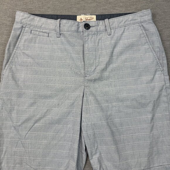 Original Penguin Pinstriped Flat-Front Mens Shorts Blue White Munsingwear Sz 34 - Picture 3 of 13